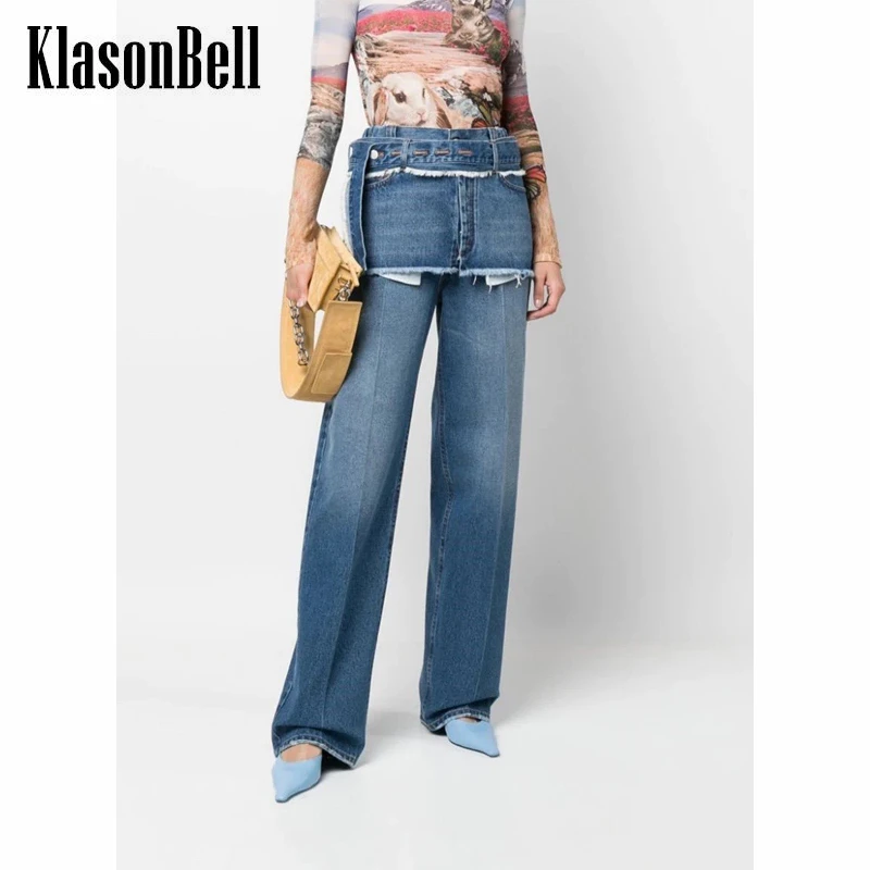 

6.7 KlasonBell Fashion Street High Waist Girdle Decoration Straight Jeans Women 2 Piece Set Women