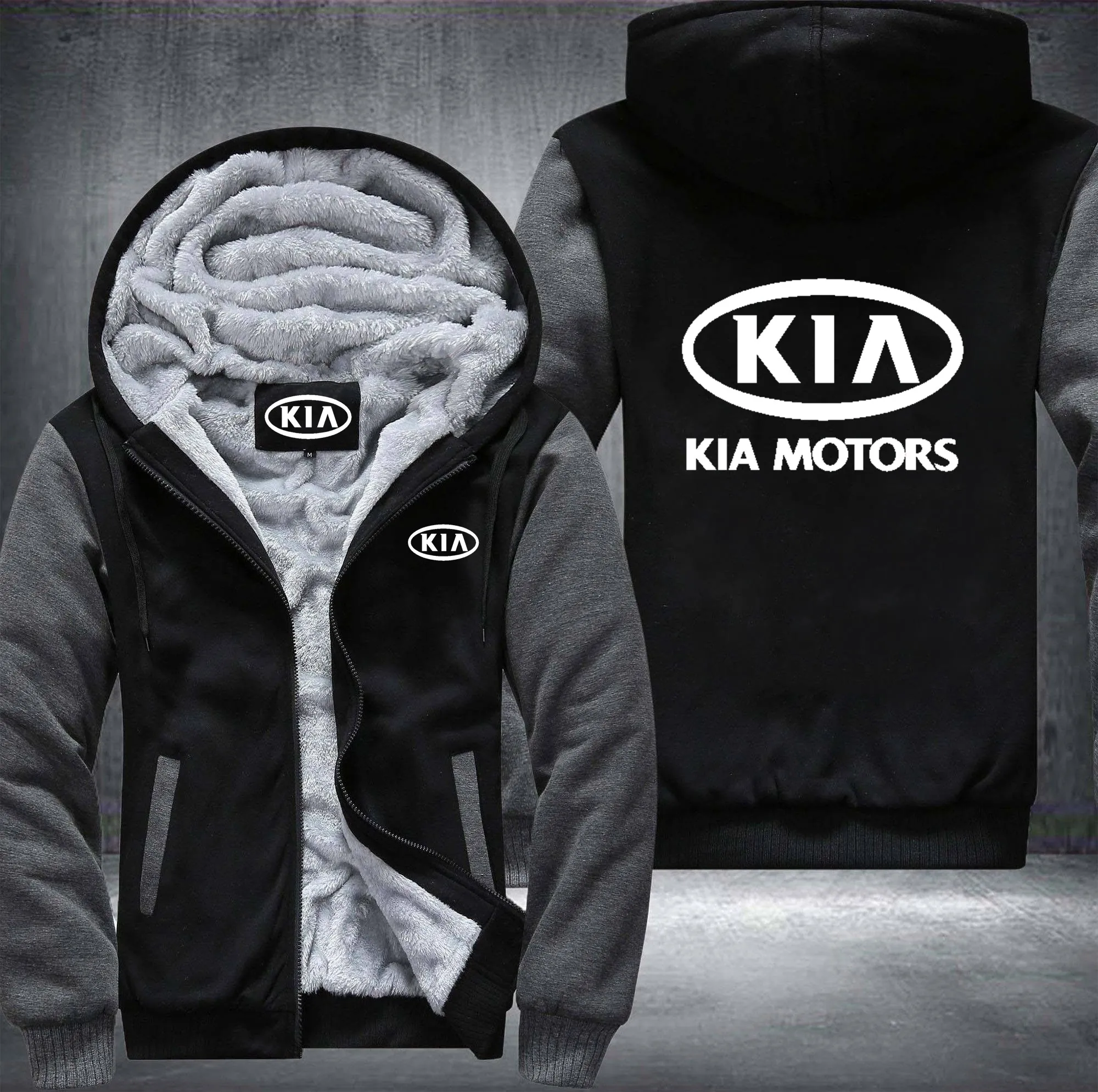 

New Winter Male Fashion Hoodies Warm KAI Motors Logo Jacket Sweatshirt Thicken Wool High Street Coat Zipper Hip Hop Loose Tops