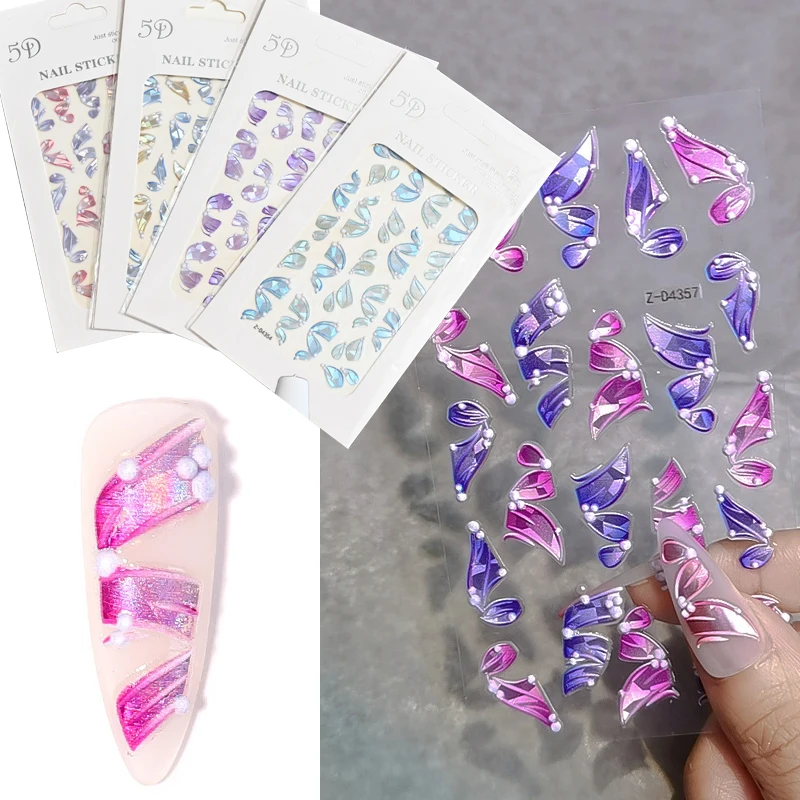 

Ribbon Nail Sticker, 5D Embossed Ribbons Nail Decals, Fashion Ribbon Shape Laser Applique, Self-Adhesive Engraved Slider Decal