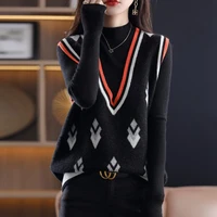 sweater vest women v neck soft warm fashion argyle sleeveless sweaters retro all match loose knitted korean style casual top 3xl