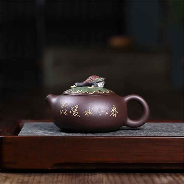 

Yixing teapot master pure handmade raw ore purple mud duck prophet teapot Chunjiang plumbing Kung Fu tea set household