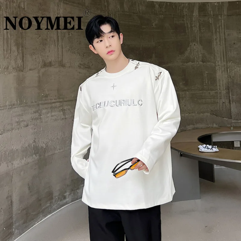 

NOYMEI trendy metal decoration T-shirt niche design embroidery letter fashion american all-mtach autumn trendy male top WA2669