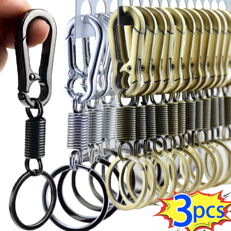 

1/2/3pcs Retractable Spring Key Chains Spring Metal Gourd Buckle Clasp Strong Keyrings Carabiner Hanging Elastic Climbing Hooks