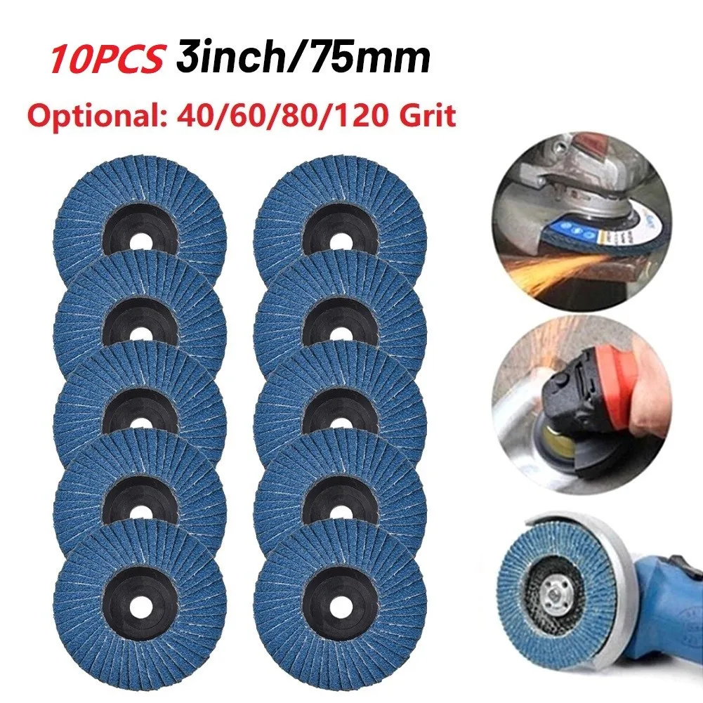 

10pcs 3" Grinding Wheel Flap Discs Angle Grinder Sanding Disc Wood Abrasive Tool Carbon Steel Alloy Steel Stainless Steel