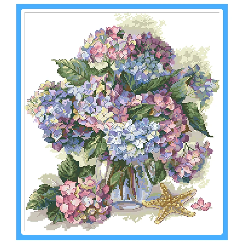 

Starfish Hydrangea Cross Stitch Kits Patterns Canvas Embroidery Needlework Sets 11 14CT Diy Handmade Crafts Paintings Home Decor