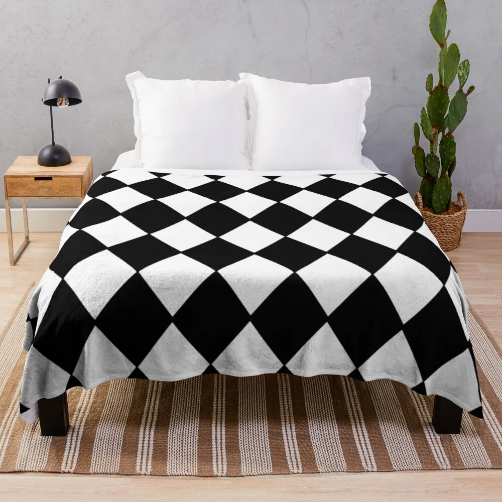 

Black and White Contrast Harlequin Pattern Throw Blanket flannels Nap blanket Sofa quilt