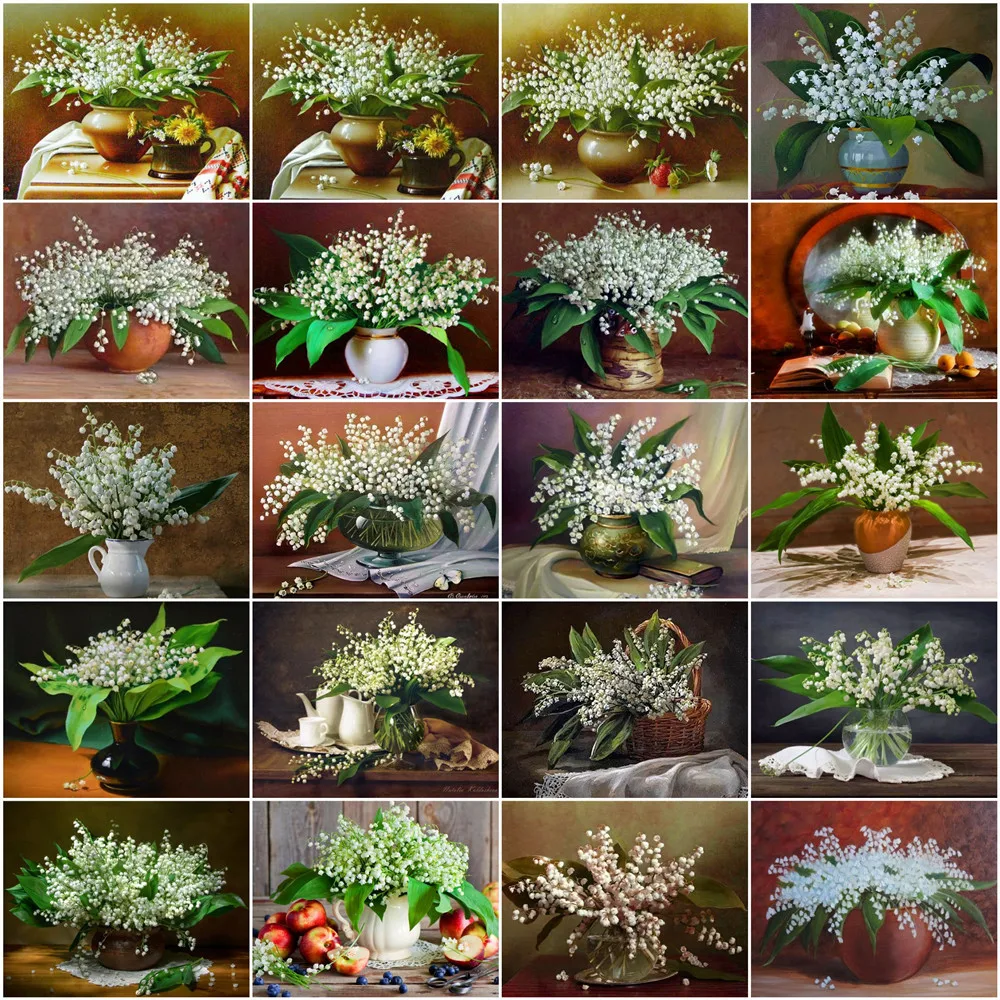 

HUACAN Painting By Number Lily Of The Valley Wall Art Picture Acrylic Drawing On Canvas DIY Frame Flower Unique Gift Home Decor