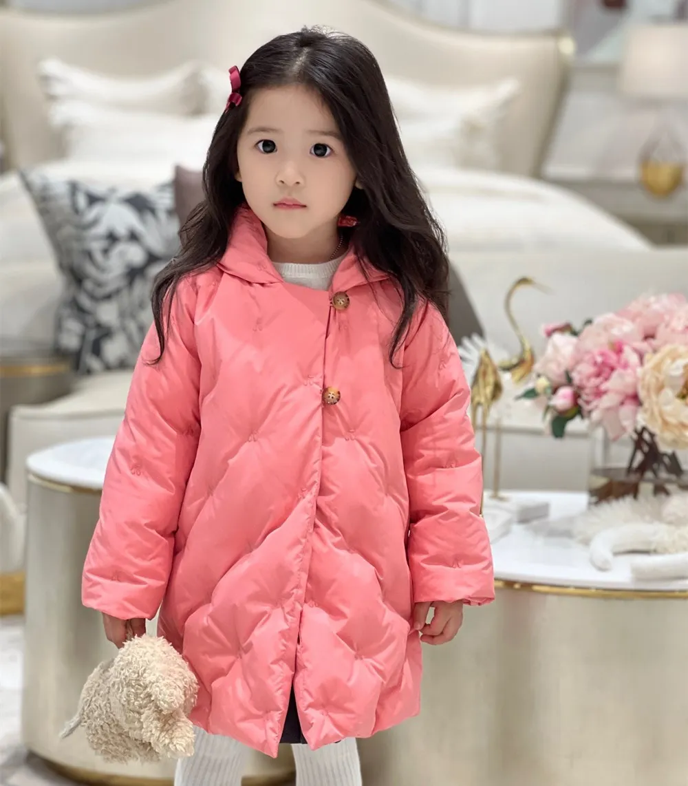 

baby girl clothes kids clothes Solid cherry embroidered hooded down jacket High quality white duck down jacket