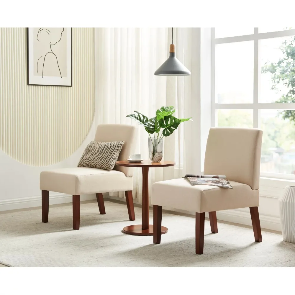 

Miniyam Fabric Accent Chair Set of 2 with Round Wood Table, Decorative Slipper Chair Vanity Chair for Bedroom Home Office,