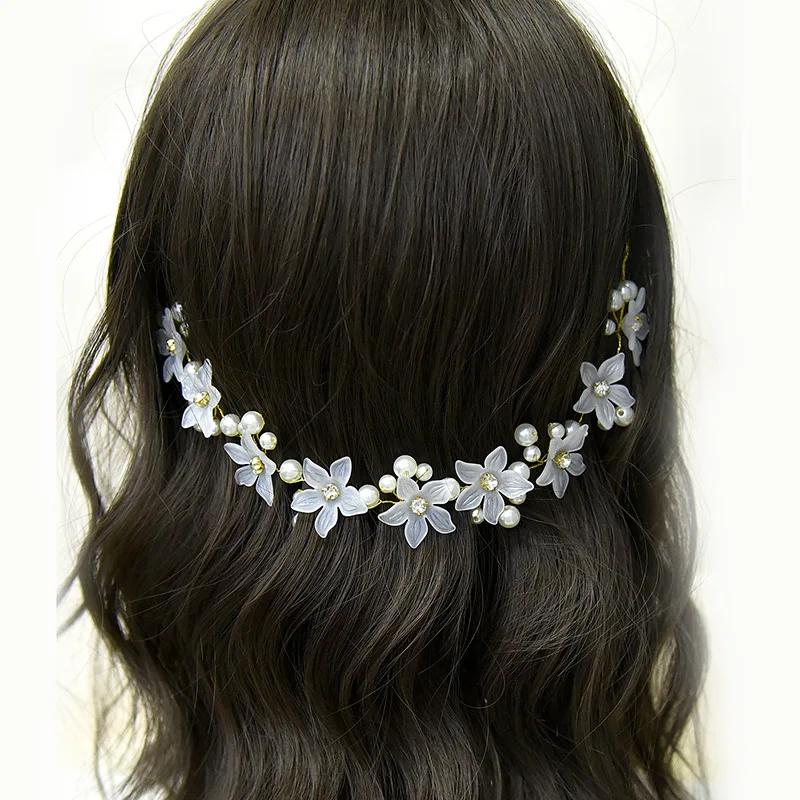 

Headband for Women Pearl Flower Hairbands Headdress Handmade Wedding Hair Acrylic Golden Wire Head Jewelry Girl Birthday Gift