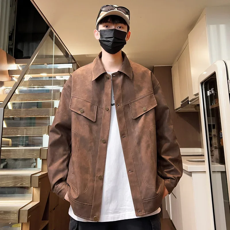 Винтажная мотоциклетная кожаная куртка в американском стиле для мужчин модный