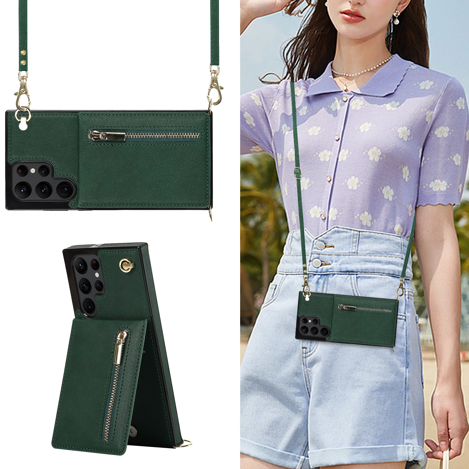 

Crossbody Luxury Phone Case For Samsung Galaxy S22 Ultra S21 S20 FE S10 S9 Plus Note 20 10 PRO Card Slot Flip Wallet Bag Cover