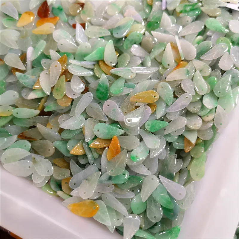 DIY натуральный нефритовый бисер жадеит лист кулон изумруд ювелирные изделия