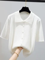 button knitted t shirt women clothes short sleeve tee shirt femme 2022 summer womens tops korean fashion tshirt camiseta mujer