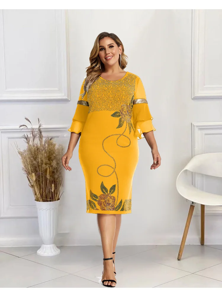 Summer women's street hipster beads flared sleeve round neck dress elegant dresses for women  plus size dresses