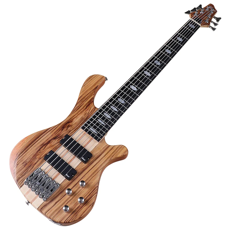 

Active 6 String Bass Guitar Black 43 Inch Electric Bass Guitar 24 Frets Solid Okoume Wood Body with Canada Maple Neck