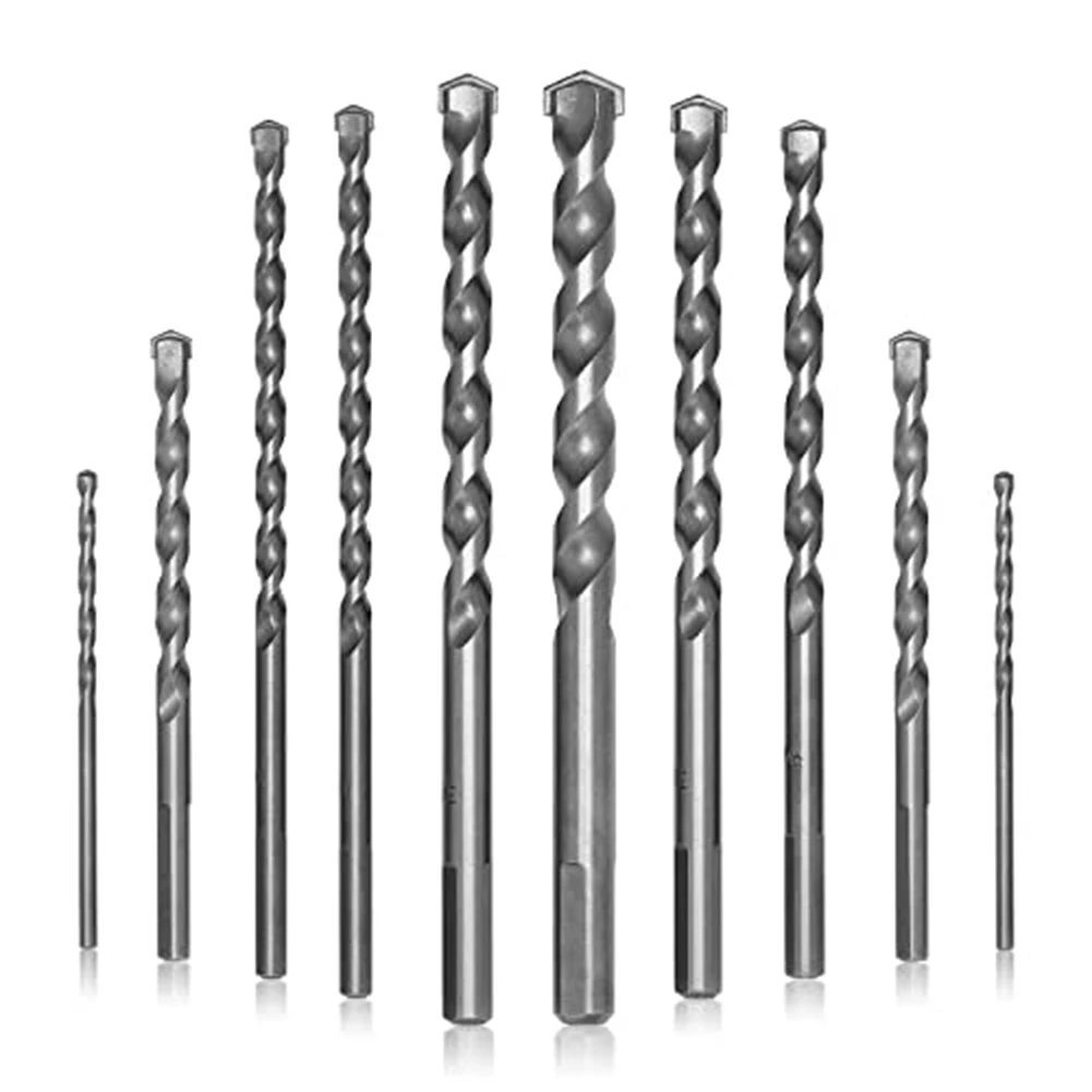 

Masonry Drill Bit Set-10Pcs Carbon Steel Carbide Tip Drills Through Concrete Masonry Triangle Shank for Brick Masonry A
