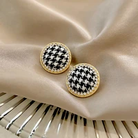 black white plaid stud earrings for women retro houndstooth rhinestone crystal korean trend autumn winter fashion jewelry new