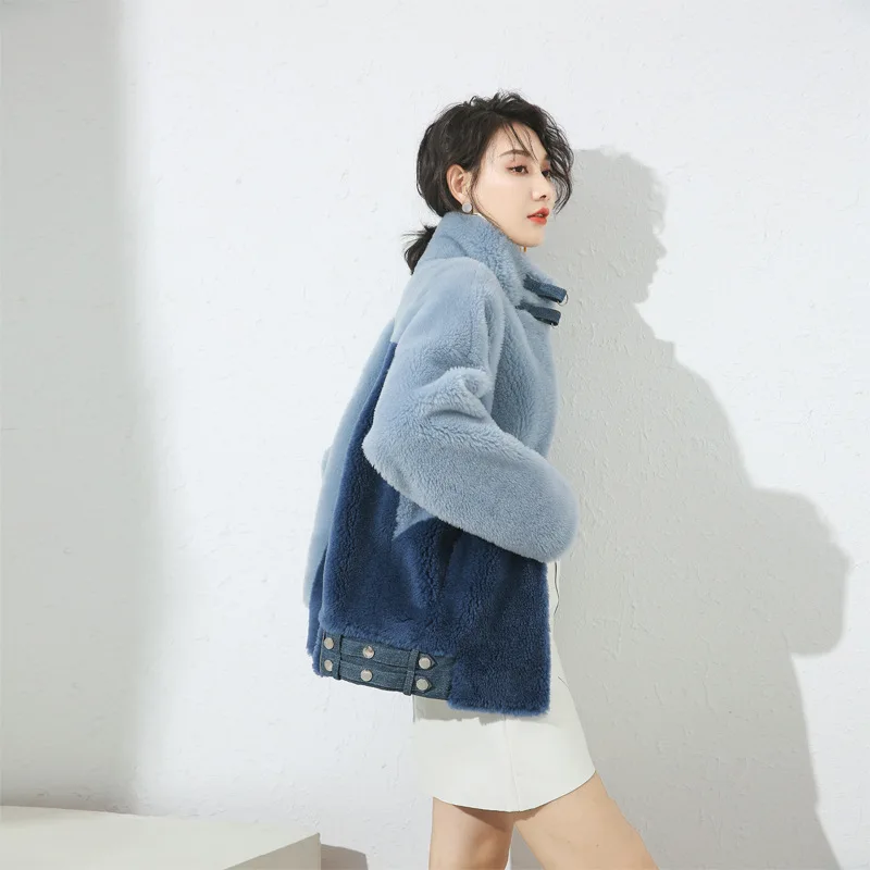 Winter lambswool coat fur sheep shearing coat woman