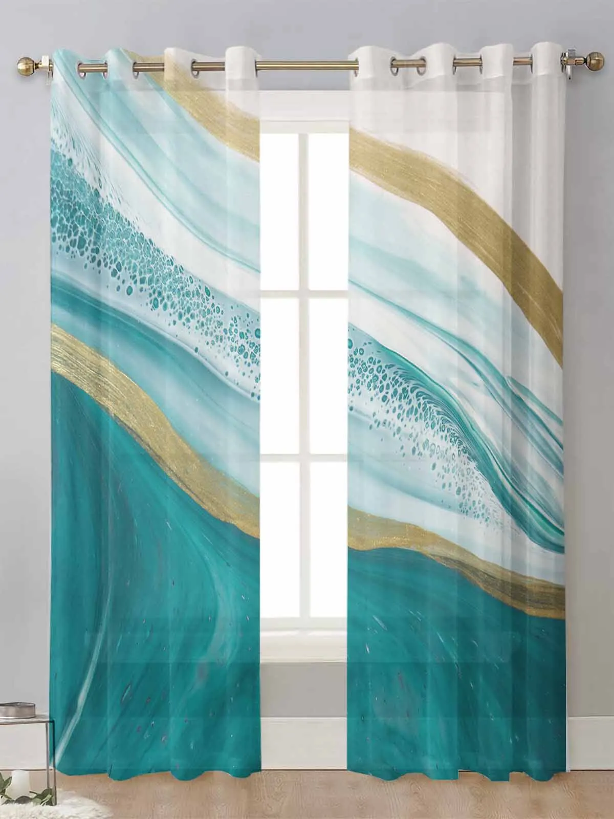

Teal Gradient Texture Marbling Watercolor Sheer Curtains For Living Room Window Voile Tulle Curtain Cortinas Drapes Home Decor