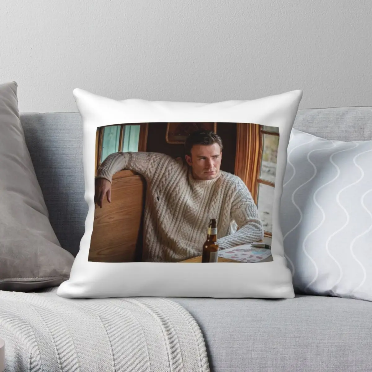 

Chris Evans Sweater Pillowcase Polyester Linen Velvet Pattern Zip Decor Sofa Seater Cushion Cover