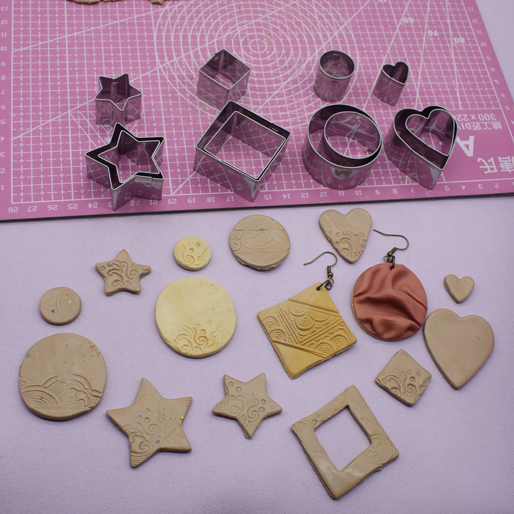 

12pcs Polymer Clay Cutter Suqare/Round/Star/Heart Geometric Shapes Cutting Mold DIY Earring Jewelry Clay Cutter Work with Clay