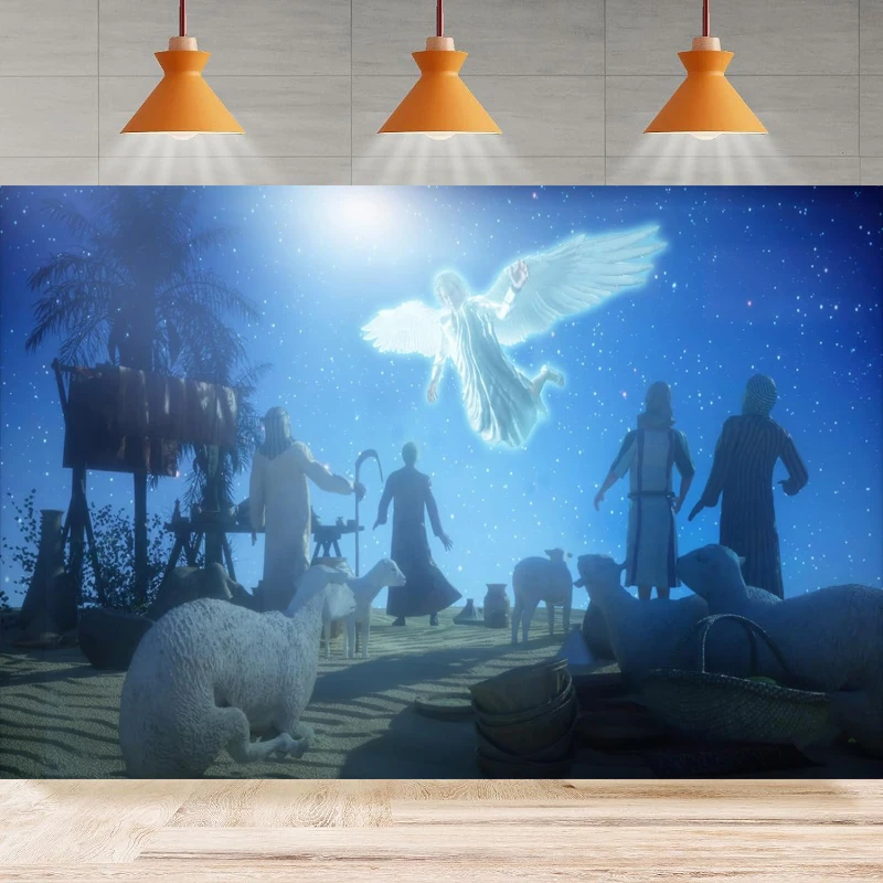 Фон для фотосъемки звезда голубого ночного неба Рождественский Ангел пастухи и