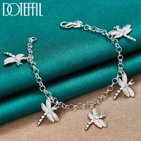 doteffil 925 sterling silver five dragonfly aaa zircon pendant bracelet chain for women wedding engagement party jewelry