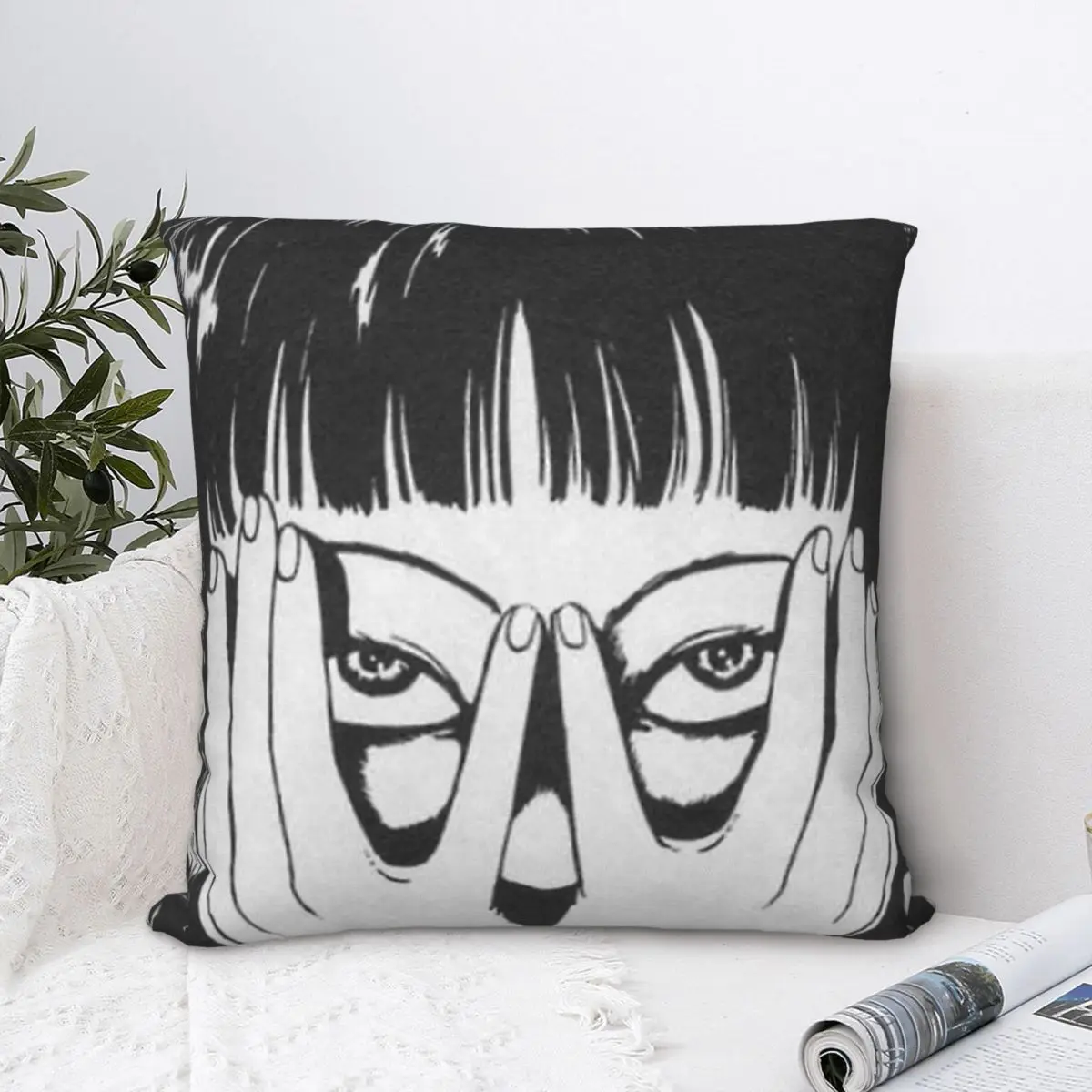 

Black Girl Throw Pillow Case Junji Ito Horror Thriller Comics Writer Cushion Home Sofa Chair Print Decorative Hug Pillowcase