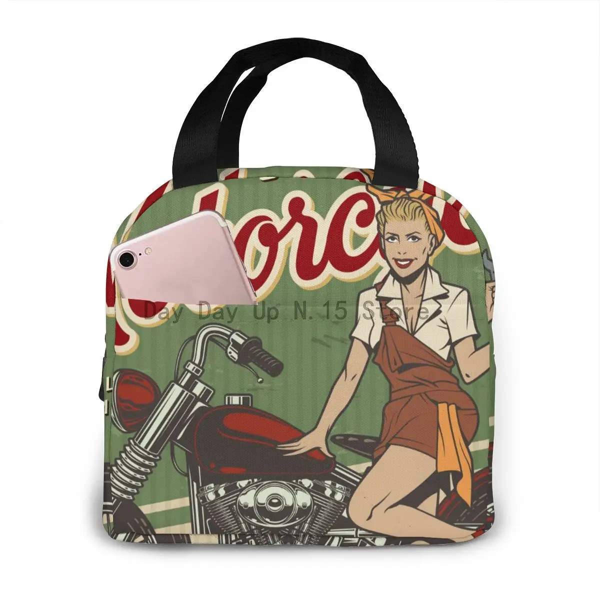 

Insulated Lunch Bag Thermal Vintage Motorcycle Repair with Girl Tote Bags Cooler Picnic Food Lunch Box Bag