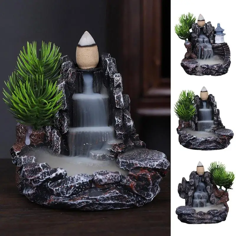 

Backflow Incense Burner Resin River Mountains Waterfall Decor For Home Fragrance Fireplace Indoor Smoke Aroma Zen Censer Holder