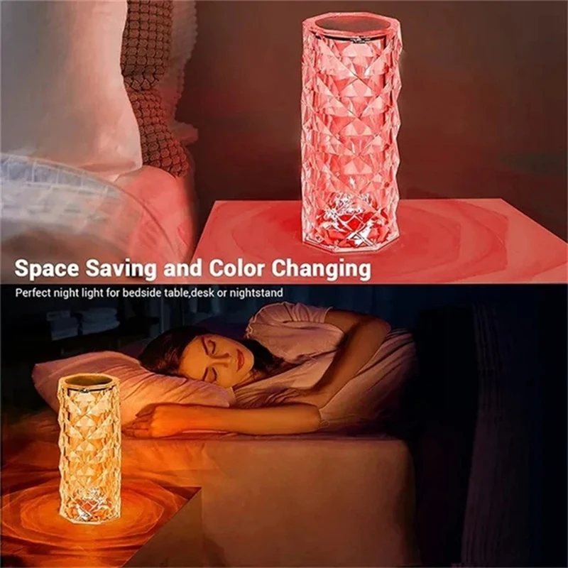 

LED Crystal Table Lamp Rose Light Projection Lamp LED Atmosphere Bedroom Bedside USB Rechargeable Night Light