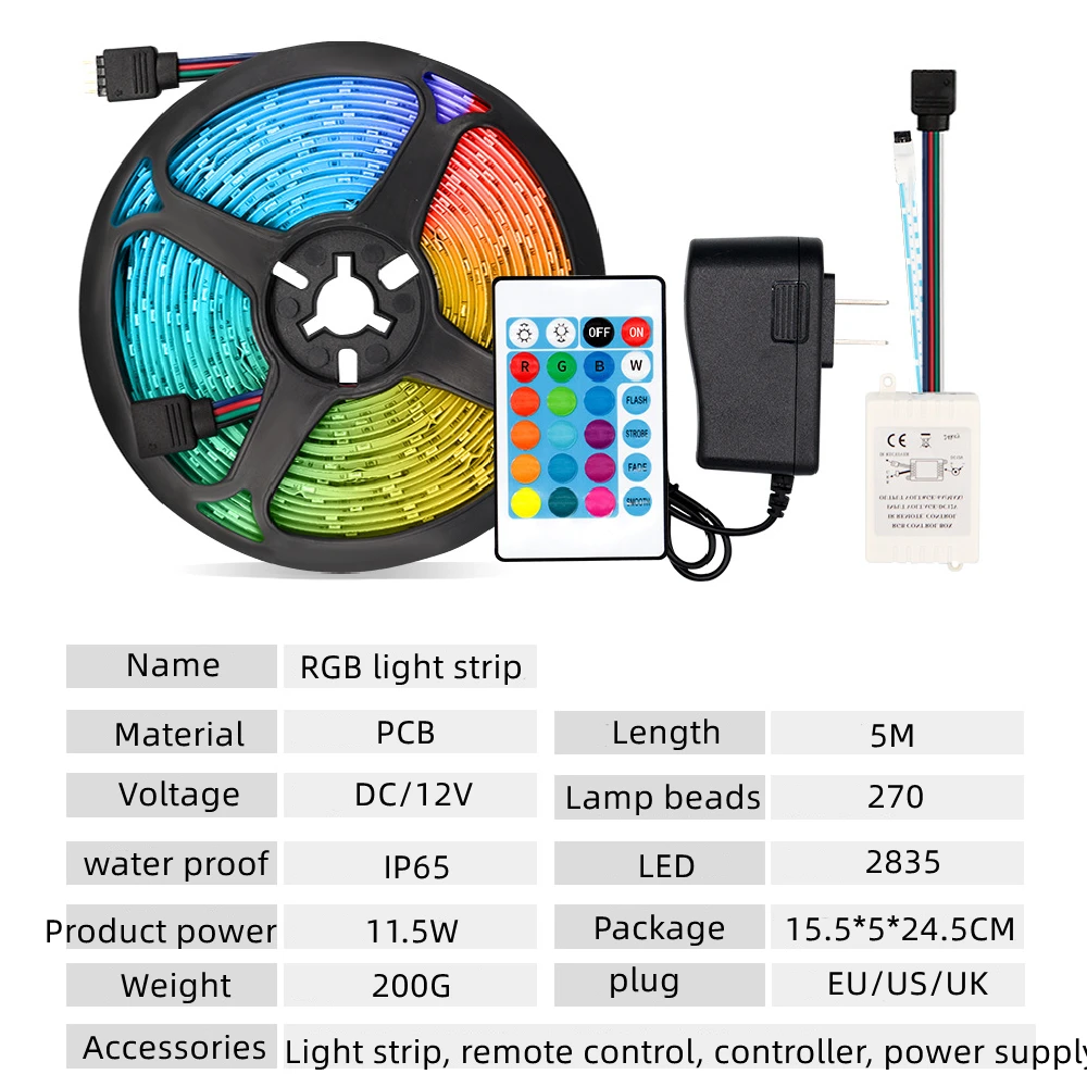 

Светодиодная ленсветильник RGB 2835 с Bluetooth, 5 м