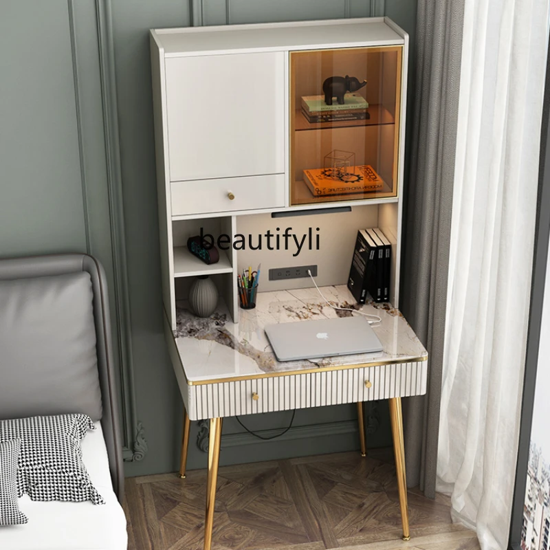 

yj Light Luxury Stone Plate Desk Bookshelf Integrated Combination Modern Minimalist Bedside Computer Writing Desk