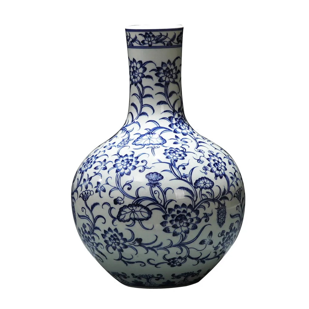 

Jingdezhen Ceramics Underglaze Hand Painted Blue and White Porcelain Vase Celestial Vase Chinese-style Home Decoration Living Ro