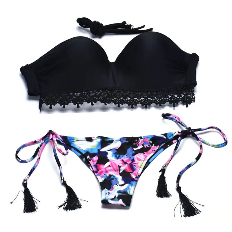 

Bra M Floral Black Swimwear Set Women's Swimsuit Bikini Push-up Sexy 2015 Swimwears Tankinis Set Swimwears tankinis Beachwear