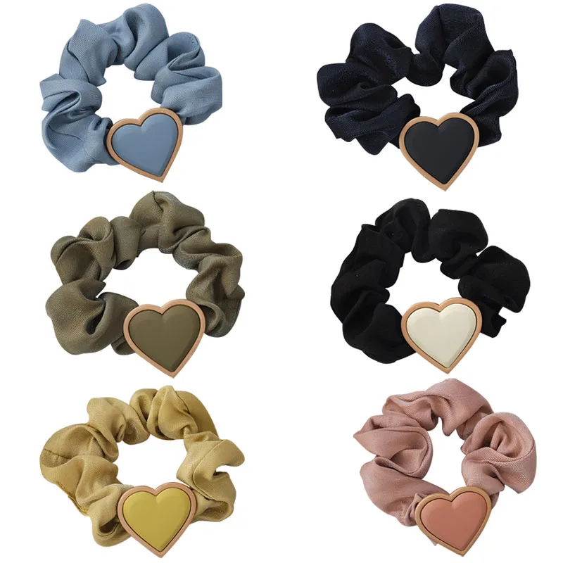 

Retro Love Heart Satin Elastic Hair Band Solid Color Ponytail Holder Scrunchies Hair Tie Hair Rope Hair Accessories