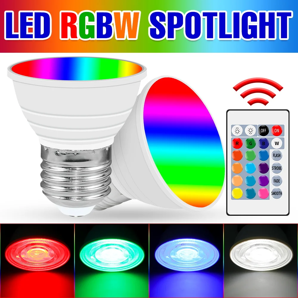 

E27 LED Bulb RGB Lamp E14 Light GU10 Spotlight IR Remote Control Dimmable Colorful Changing RGBW MR16 LED Bulbs For Home Decor