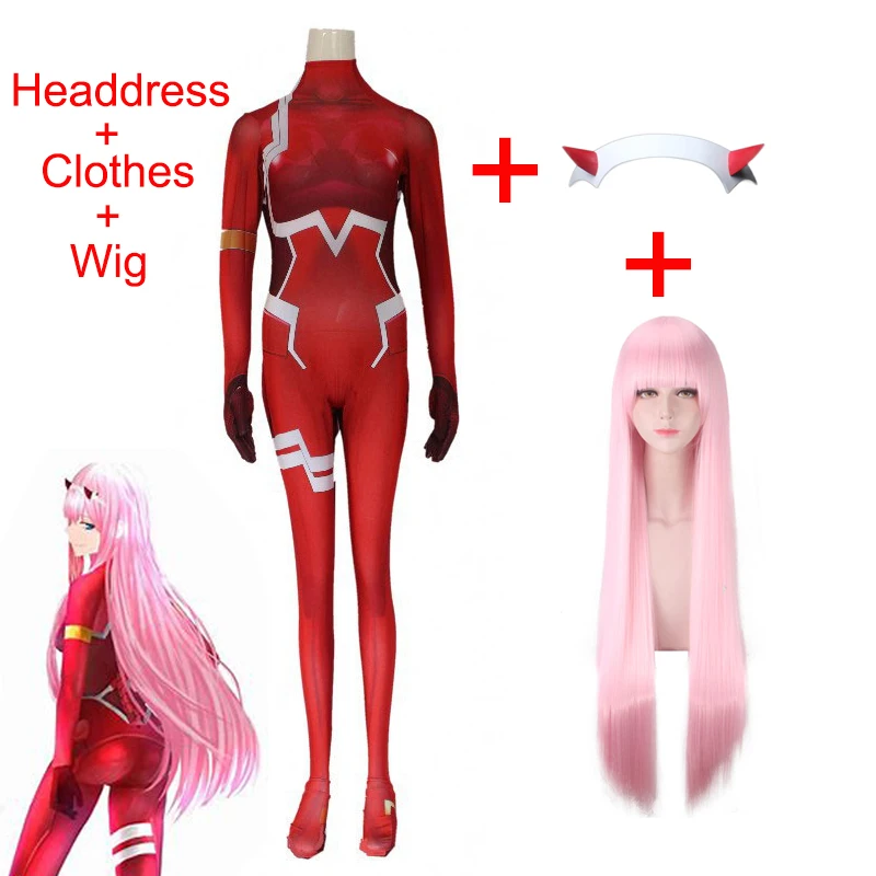 

Anime DARLING in the FRANXX Code002 Cosplay Costume Pink Wig Devil Horns Headdress Halloween Carnival Costume For Women