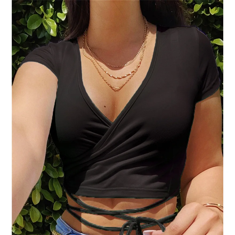 Женская сексуальная летняя модная одноцветная футбольная рубашка с V-образным