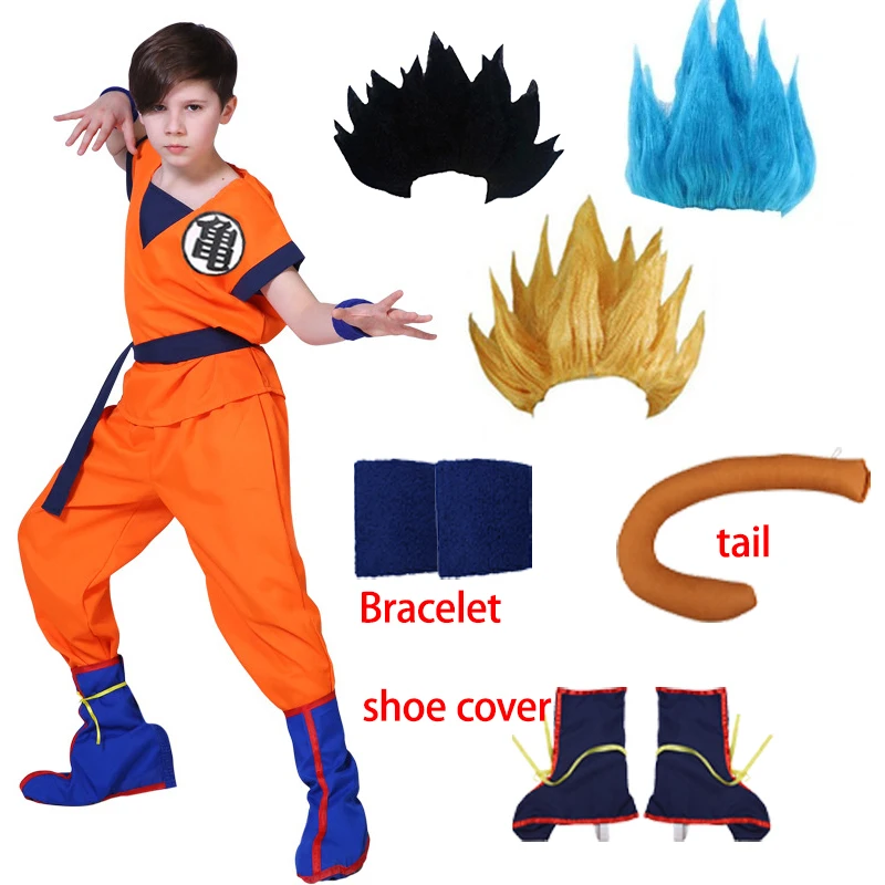 

Children Adult Goku Costume Kids Son Goku Cosplay Costume Anime Superhero Uniform Wig Halloween Carnival Stage Clothing