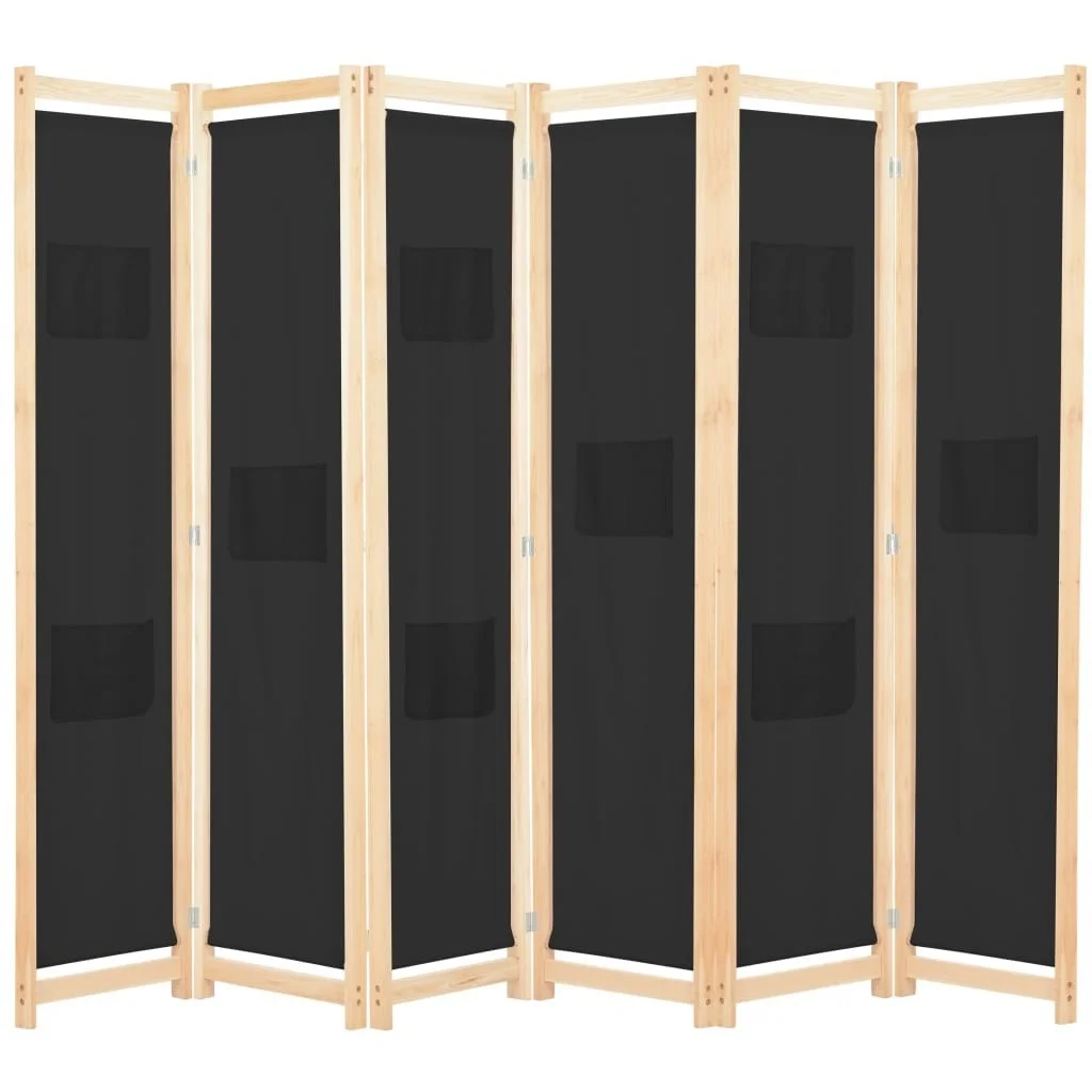 

6-Panel Room Divider Black 94.5"x66.9"x1.6" Fabric