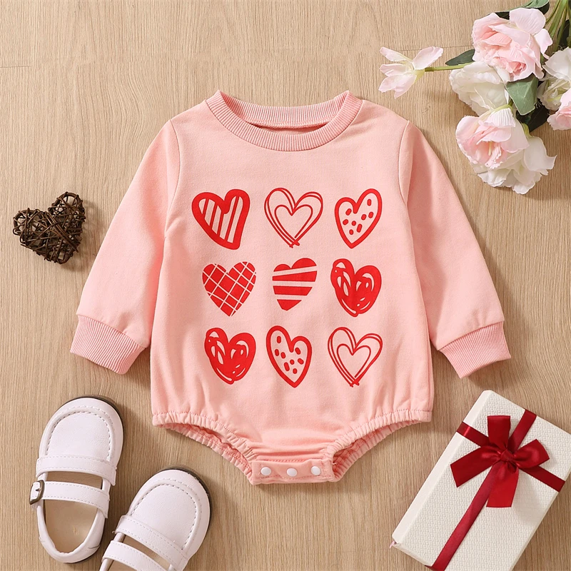 

Valentine's Day Newborn Baby Girls Rompers Cute Heart Print Long Sleeve O-neck Sweatshirts Jumpsuits Playsuits Overalls Clothes