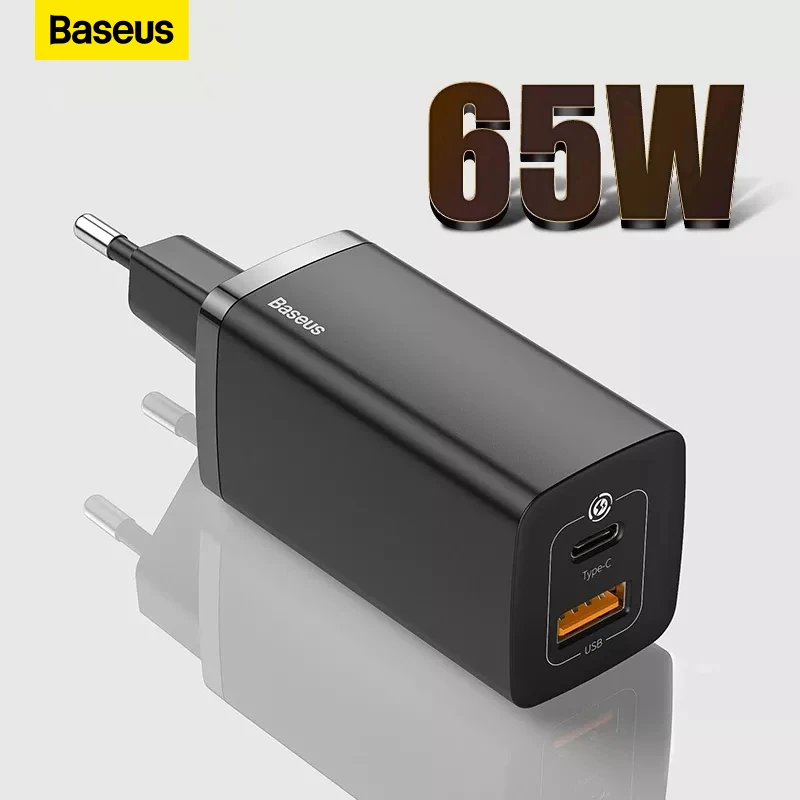 

Baseus 65W GaN Charger Dual Port QC 3.0 PD3.0 Type C PD USB Charger Fast Charger For iPhone 12 11 Xiaomi Samsung Laptop Charger