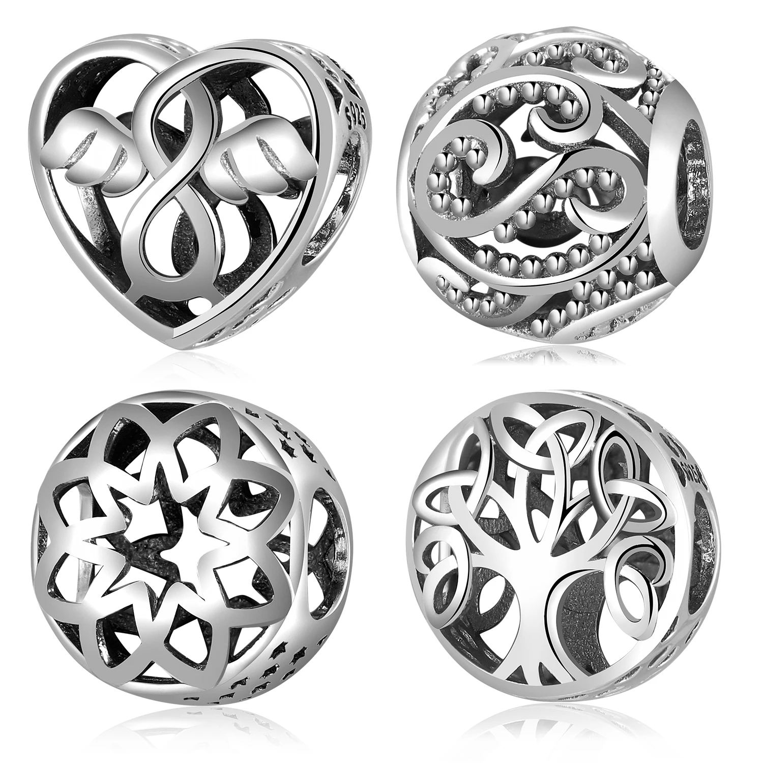

Authentic 925 Sterling Silver Heart-shaped Flowers Ribbon Butterfly Pendants Beads Jewerly Making Fits Original Bracelet DIY
