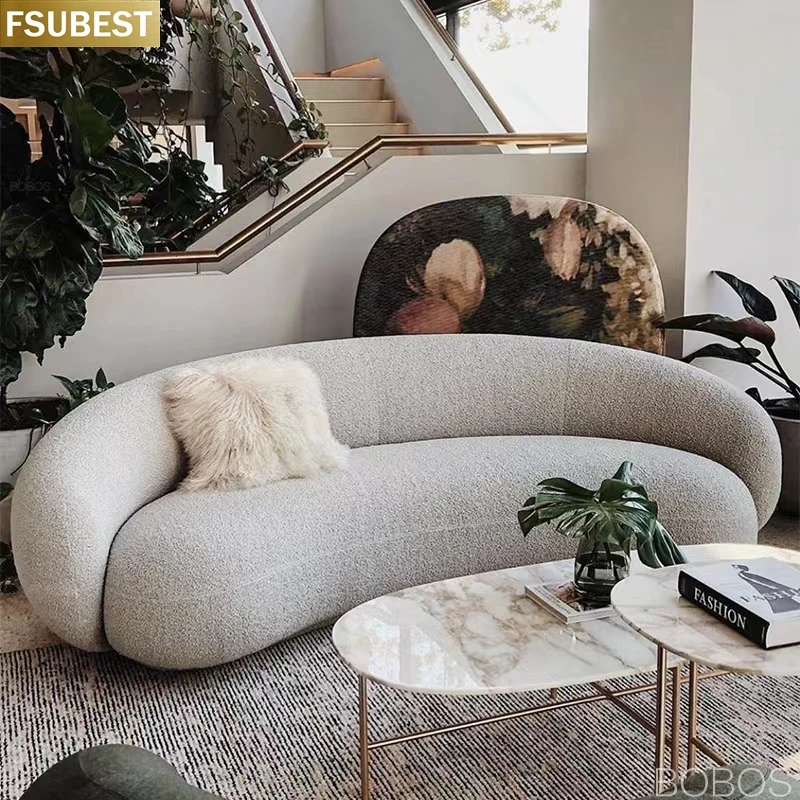 

Luxury Modern Style Italian Design Curved Shape Sofa Kagan Sofa Living Room Moon Curved Double Single Apartment Fabric Sofa