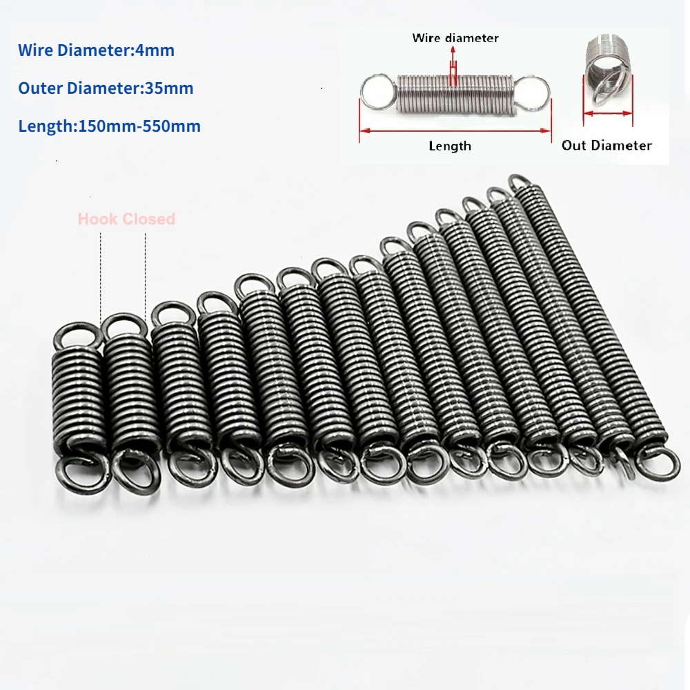 

Wire Diameter 4mm 65Mn Spring Steel Hook Closed Tension Spring With Hook Extension Spring OD 35mm Length 150mm to 550mm
