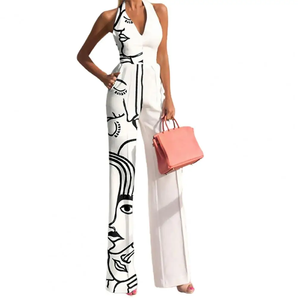 Beach Jumpsuit Popular Ladies Abstract Print Backless High Waist Jumpsuit for Daily Wear  Jumpsuit  Office Jumpsuit