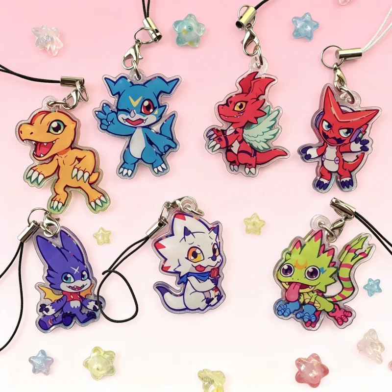 Фото Акриловый ремешок для телефона Digimon: милый кулон с персонажем-драконом, коллекционный аксессуар для телефона, рюкзака, повседневного декора №1