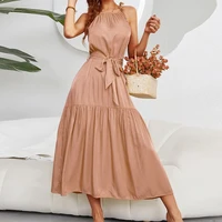 casual long bandage dress high waist party sling robe ladies leisure 2022 summer solid halter dress for women vestidos birthday